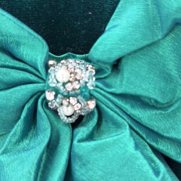 Rare Editions green velvet satin tie front bow dress size 6 holiday formal - Picture 5 of 8